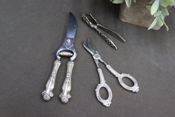 Group Lot Of Vintage Italian Stainless And Metal - Grape Scissors, Poultry Shears, And A Nutcracker