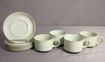 Group Lot Of Stoneware Cup And Saucers- 2 Has Chip