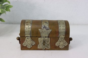 Vintage Copper And Brass Domed Mini Treasure Chest
