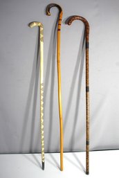 Vintage Cane Collection - Set Of 3 Handcrafted Walking Sticks