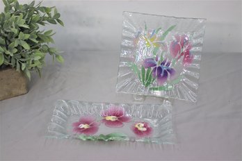 SYDENSTRICKER  SYD Floral Fused Art Glass Flowers Plates - Rectangular & Square