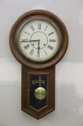 Vintage Regulator Wall Clock (No Key So We Don't Know If It Works)  - See Photos For Condition