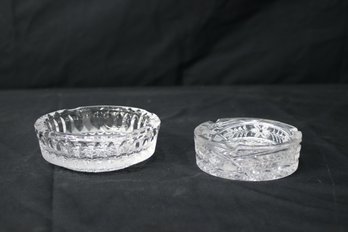 Two Vintage Cut And Pressed Clear Glass Ashtrays
