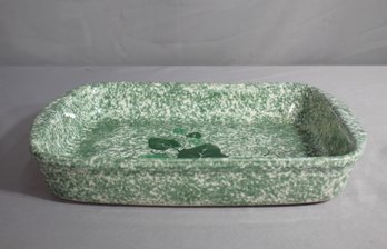 Vintage Enamelware Rectangular Tray With Hand-Painted Ivy Design  13.5' X 10'