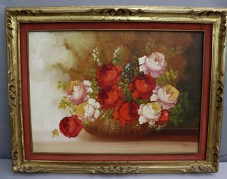 Floral Still Life Oil On Canvas, Signed And Framed