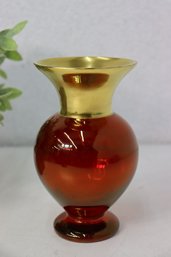 Murano-Style Red And Gold Glass Baluster Vase