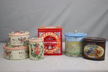 Group Lot Of 6 Vintage Decorative And Branded Tin Litho Containers