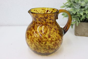 Vintage Amber Tortoise Blown Glass  Pot-Belly Pitcher