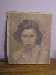 Vintage Original Oil Portrait On Canvas, Asbury Park Society Of Arts - See Photos For Condition