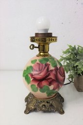 Antique  Victorian Oil Lamp  Painted  No Shade