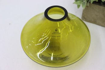 Royal Doulton Hand Made Olive Green Glass Pattypan Bottle Vase