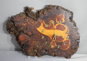 Handcrafted Burl Wood Wall Clock By G. Luginbill  14' X 18' Untested