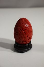 Hand-Carved Chinese Cinnabar Egg Red