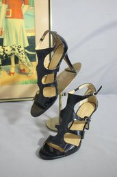 NEW-Nine West Shiny Black Strappy High Heels  Size 8.5M