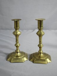 Vintage Pair Of Brass-tone Queen Anne Style Candlesticks