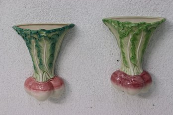 Pair Of Vintage Fitz And Floyd Radishes Wall Pockets