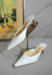 Pair Of White Leather Pump Mule   Size 8