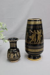 Two Vases Made In Greece: 24K Gold And Black Vases By Spathas AND Fakiolas