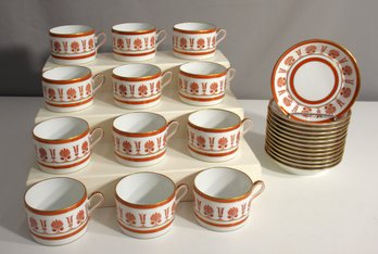 Richard Ginori China Italy. Ercolano Red Cup & Saucers 1980-1986 Set Of 12 -24pcs