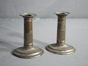 Pair Of Antique Fluted Column Candlesticks