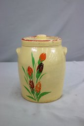 Vintage Redwing-style Pottery Hand Painted Stoneware Tulip Flower Design Cookie Jar