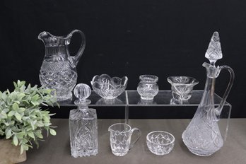 Group Lot Of Assorted Crystal - Decanters, Pitcher, Bowls