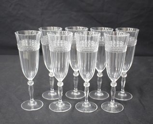 Set Of 8 Elegant Crystal Champagne Flutes With Diamond-Cut Detail