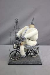 Jolly Snowman Riding Bike With Wire Christmas Tree Figurine
