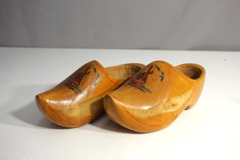 'Vintage Hand-Painted Dutch Wooden Clogs With Windmill Design'