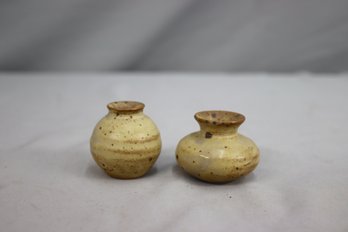 Two Archaic-looking Small Pottery Bulb Vases