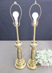 Set Of 2 Hollywood Regency Stiffel Fluted Column Burnished Brass Table Lamps