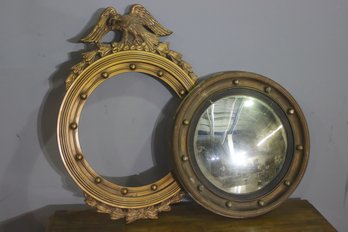 Vintage Gilt Style Round Eagle Frame & Convex Porthole Mirror - See Photos For Condition
