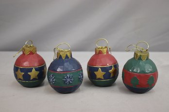 Group Lot Of 4 Classic Painted Wooden Christmas Ornaments
