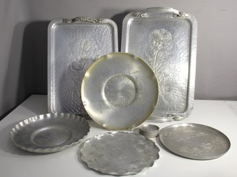 Group Lot Of Vintage Aluminum Serving Trays