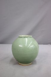 Vintage Artisan Pottery Onion Bulb Celadon Vase - Extensive Craquelure