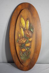 Antique Hand-Carved Wood Relief Wall Art - Corn And Gourds