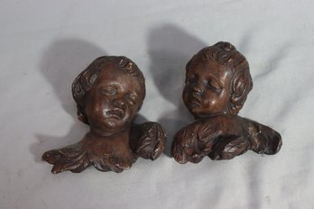 Pair Of Painted Gesso/plaster Cherub Bust Wall Hangings