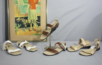 Three  Pairs Of Basic Editions Strappy Sandals - White, Brown, & Cream - Women's Size 7