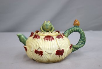Vintage Frog On Lotus Flower Form Ceramic Teapot