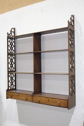 Georgian Style Hanging Shelf With Fretwork Sides And 2 Lower Drawers