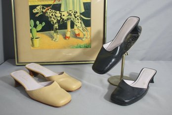 Two  Pairs Of Caslon Spring Slipper Square Toe Slip-On Mules - Cream & Black-size 9