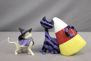 Lenox Witch's Hat Cat Figurine & Candy Corn Cat Figurine