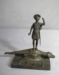 Bronze Sculpture - Saint George And The Dragon-missing His Spear