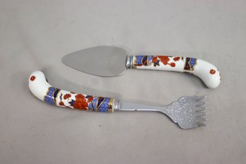 Vintage Sheffield England House Of Prill Ceramic Handle Stainless Steel 2 Piece Serving Set