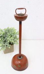 Antique Circa Late 1800s. Japanese Shokudai Candle Stand With Botanic Engravings (metal Ring Support Detached)