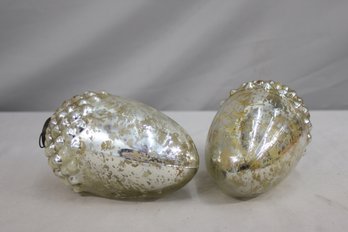 Pair Of Weathered-style Silver Acorn Ornaments