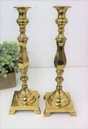 Awesome Pair Of Shiny Classic Brass Candlestick Holders