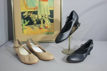 NEW- Duo Of Capezio Heeled Dance Shoes In Black And Cream, Size 8.5