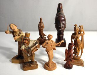 Assorted Vintage Hand-Carved Wooden Figurine Collection