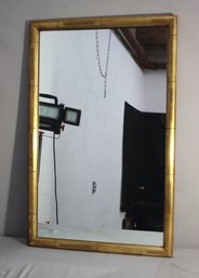 Elegant Rectangular Wall Mirror In Faux Gilt Bamboo Frame
